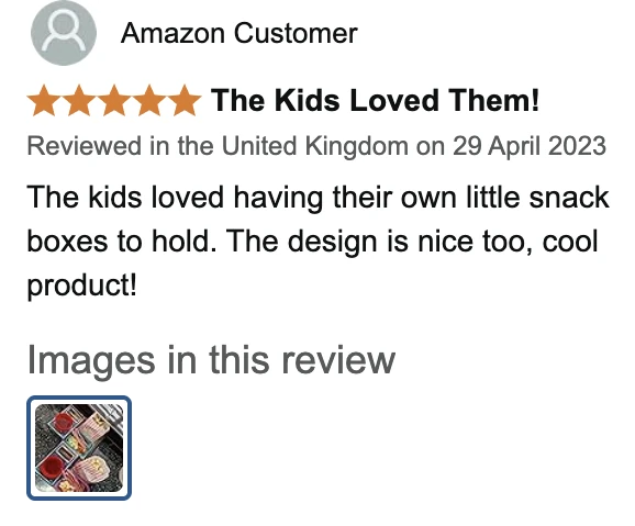 Amazon UK review by Amazon Customer, 5 stars: The Kids Loved Them!. The kids loved having their own little snack boxes to hold. The design is nice too, cool product!